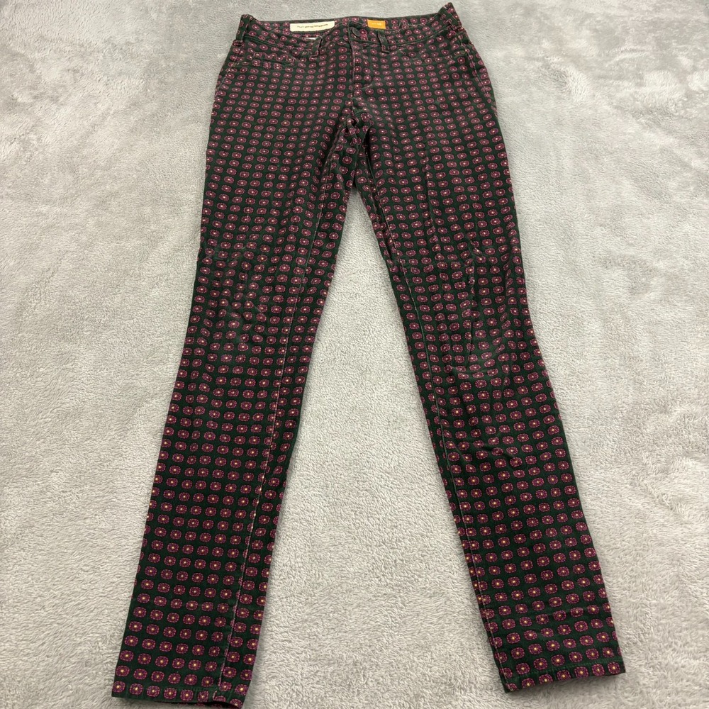 Pilcro and the Letterpress Serif Corduroy Pants Womens 26 Green Pink Geometric
